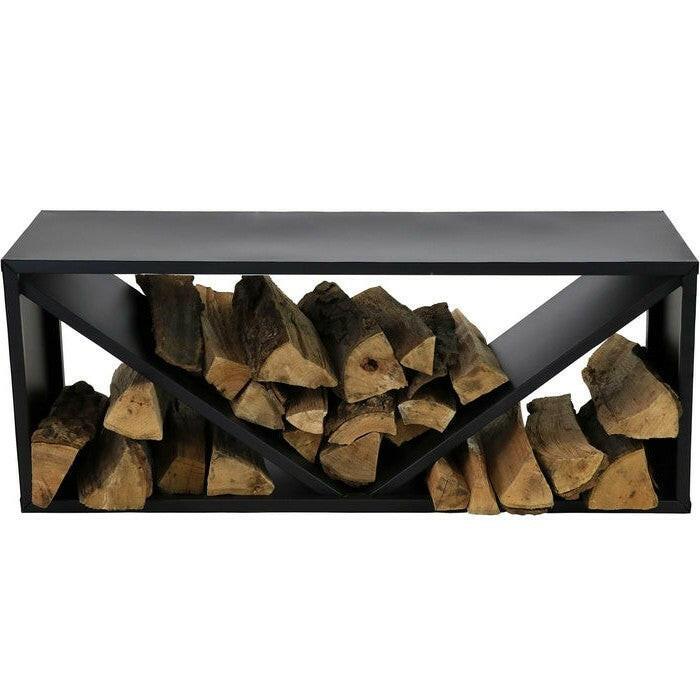 Black Indoor/Outdoor 41 inch Steel Triple Triangle Firewood Log Storage Rack - FurniFindUSA
