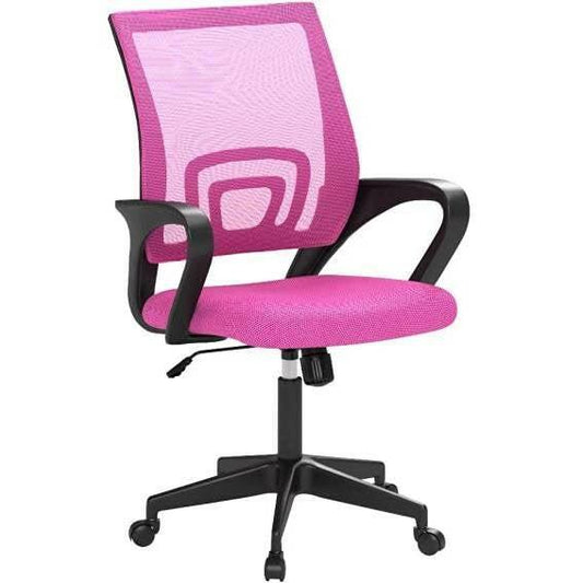 Pink Modern Mid-Back Ergonomic Mesh Office Desk Chair with Armrest on Wheels - FurniFindUSA