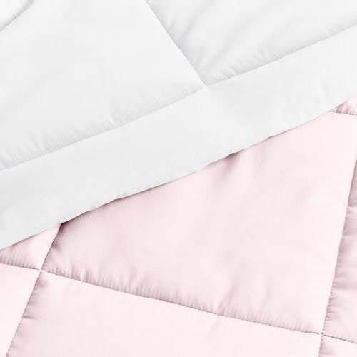 Full/Queen 3-Piece Microfiber Reversible Comforter Set in Blush Pink and White - FurniFindUSA