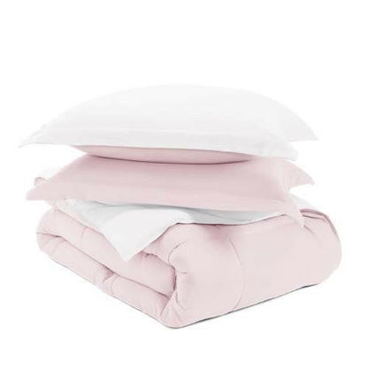 Full/Queen 3-Piece Microfiber Reversible Comforter Set in Blush Pink and White - FurniFindUSA