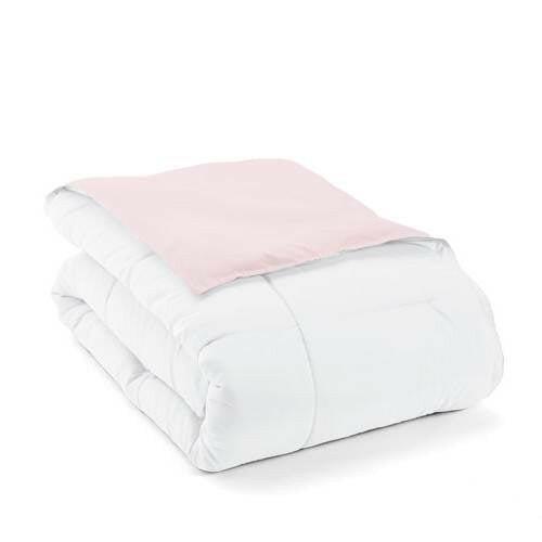 Full/Queen 3-Piece Microfiber Reversible Comforter Set in Blush Pink and White - FurniFindUSA