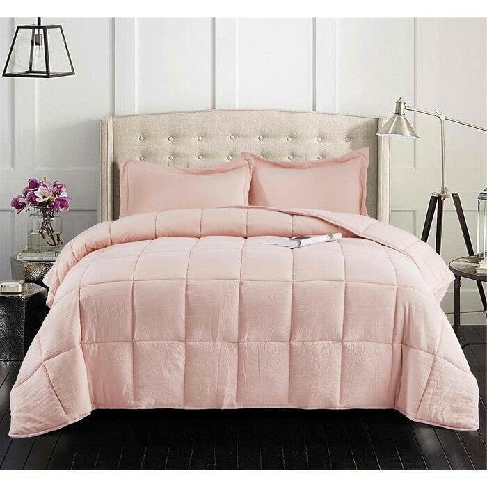 King Size Pink 3 Piece Microfiber Reversible Comforter Set - FurniFindUSA