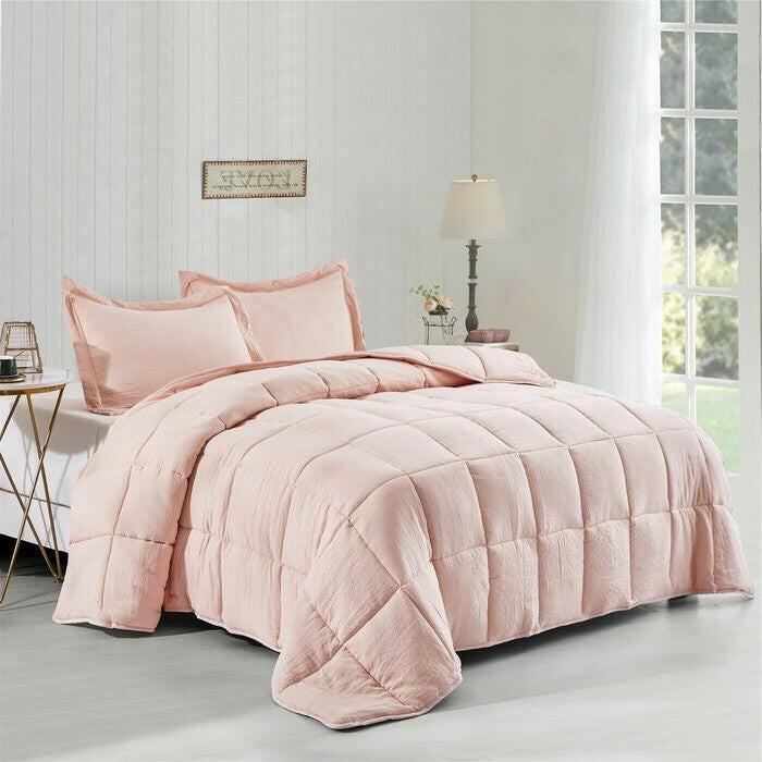 King Size Pink 3 Piece Microfiber Reversible Comforter Set - FurniFindUSA