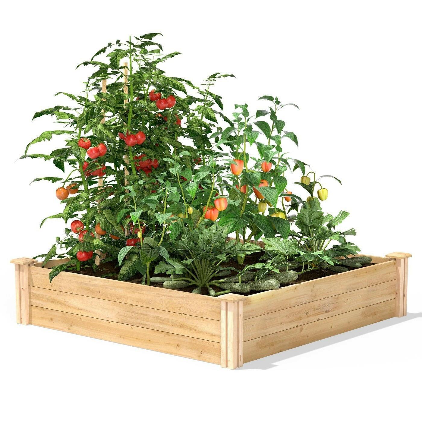 4ft x 4ft Outdoor Pine Wood Raised Garden Bed Planter Box - Made in USA - FurniFindUSA