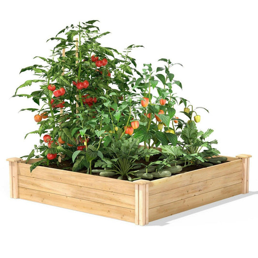 4ft x 4ft Outdoor Pine Wood Raised Garden Bed Planter Box - Made in USA - FurniFindUSA
