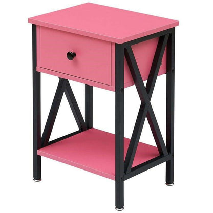 Set of 2 - 1-Drawer Nightstand Bedside Table in Pink and Black - FurniFindUSA