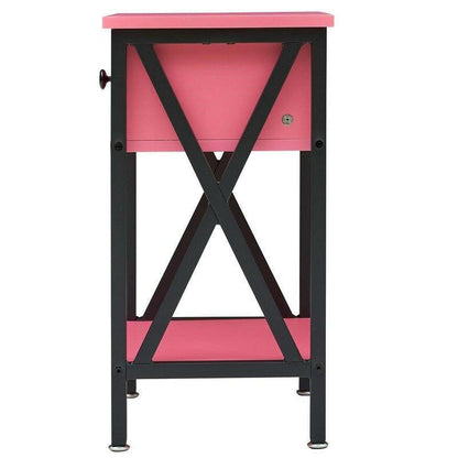 Set of 2 - 1-Drawer Nightstand Bedside Table in Pink and Black - FurniFindUSA