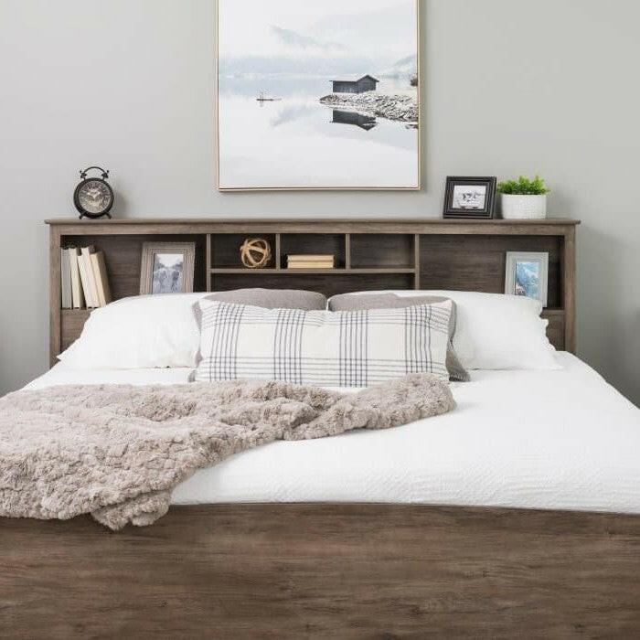 King size Bookcase Headboard in Drifted Gray Wood Finish - FurniFindUSA