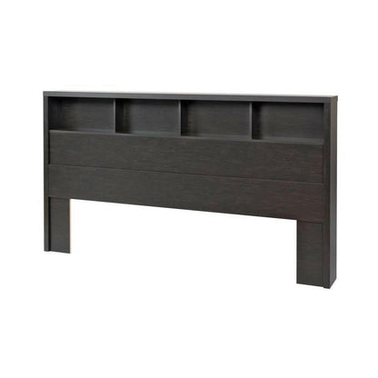 King size Bookcase Headboard in Washed Black Wood Finish - FurniFindUSA