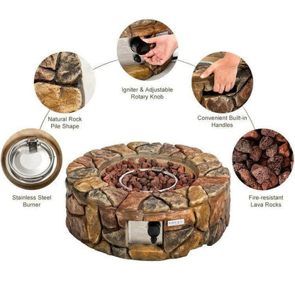 40,000 BTU Outdoor Circle Stone Gas Propane Fire Pit - FurniFindUSA