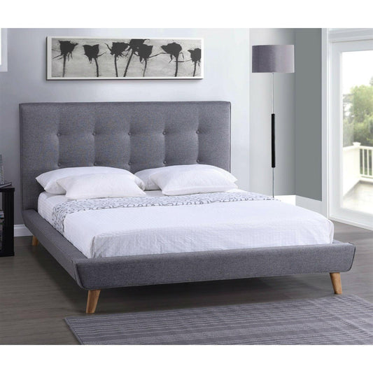 Full Modern Grey Linen Upholstered Platform Bed with Button Tufted Headboard - FurniFindUSA