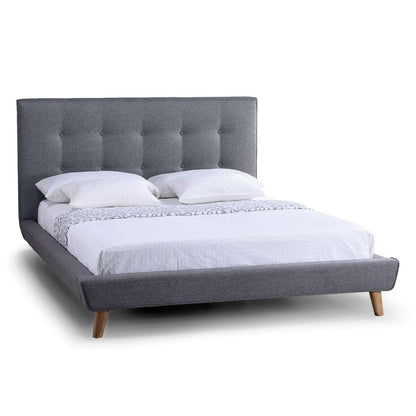 Full Modern Grey Linen Upholstered Platform Bed with Button Tufted Headboard - FurniFindUSA