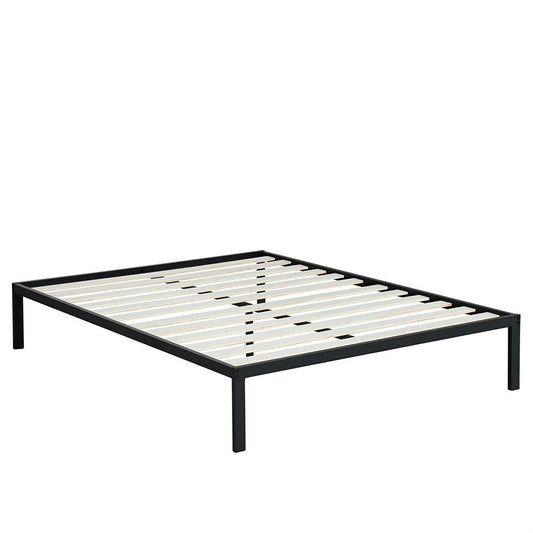 Queen size Steel Metal Platform Bed Frame with Wood Slats - FurniFindUSA