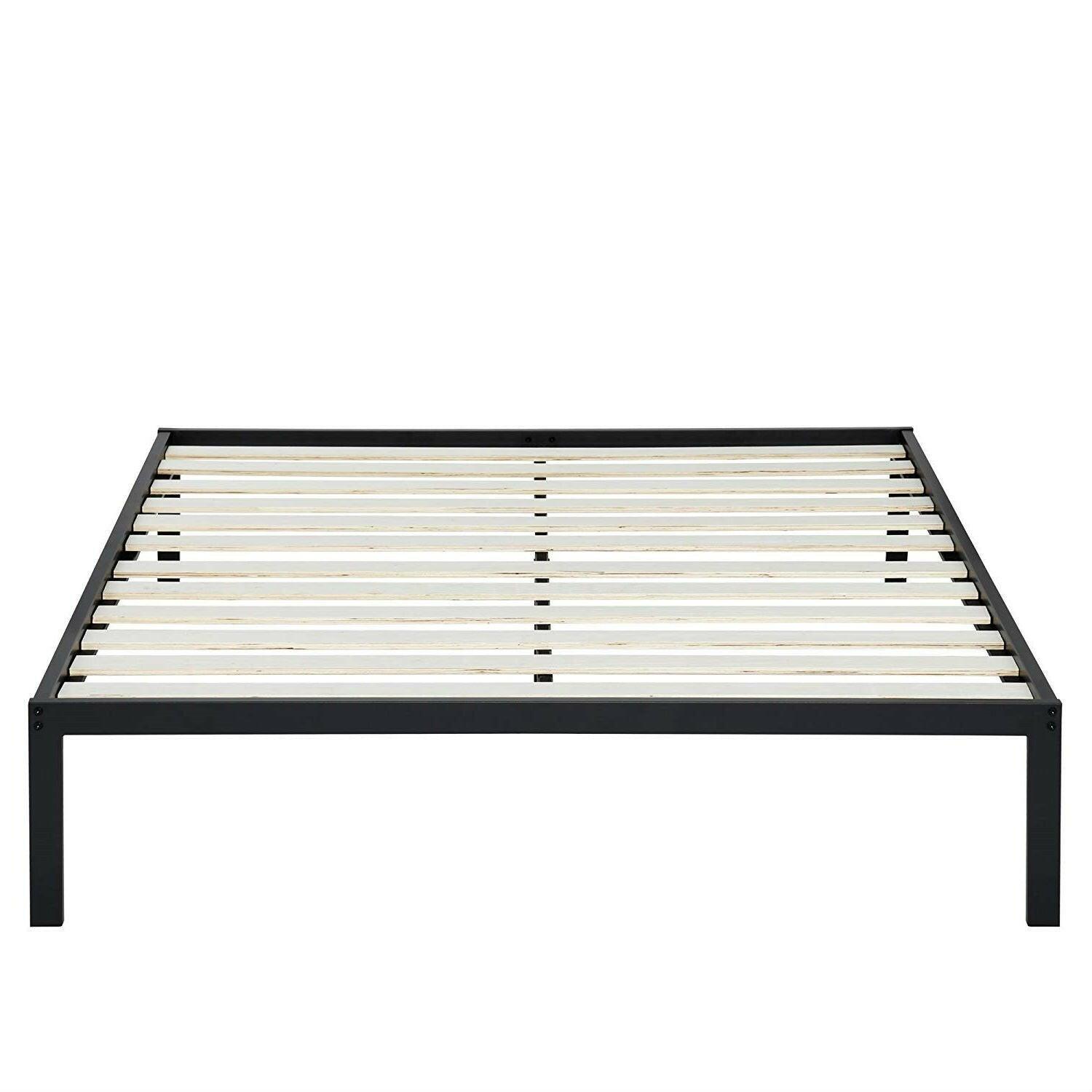 Queen size Steel Metal Platform Bed Frame with Wood Slats - FurniFindUSA