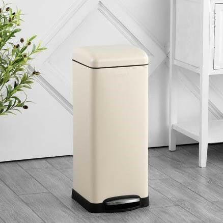 8-Gallon Retro Stainless Steel Step-On Trash Can in Light Almond Beige Finish - FurniFindUSA