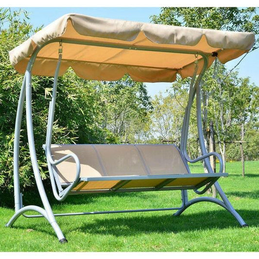 Sturdy 3-Person Outdoor Patio Porch Canopy Swing in Sand Color - FurniFindUSA