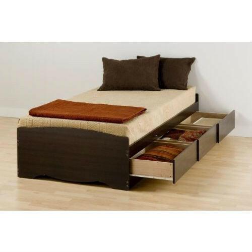 Twin XL Espresso Brown Platform Bed with 3 Storage Drawers - FurniFindUSA