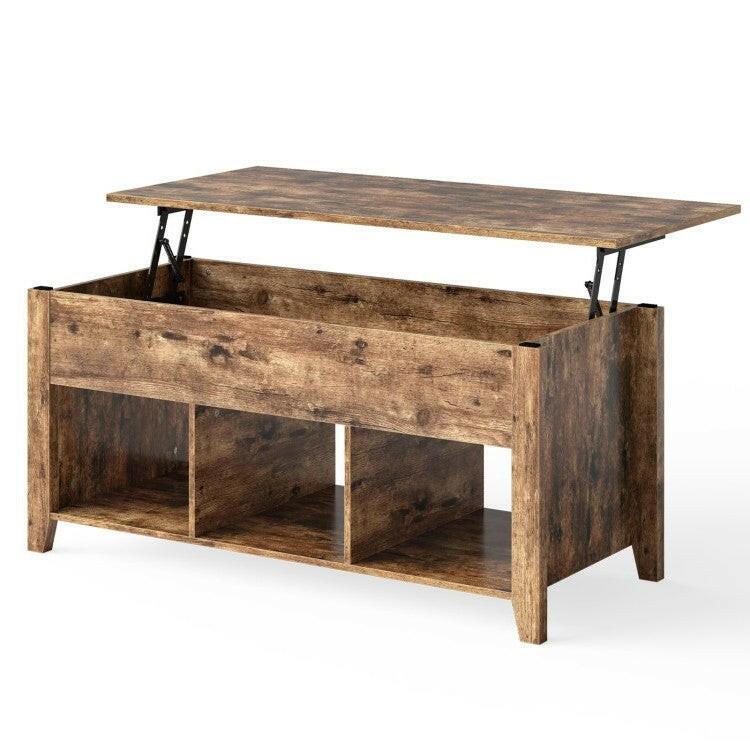 Rustic FarmHouse Tan Wooden Lift Top Coffee Table - FurniFindUSA