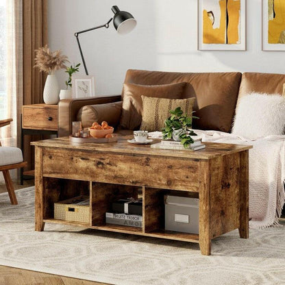 Rustic FarmHouse Tan Wooden Lift Top Coffee Table - FurniFindUSA