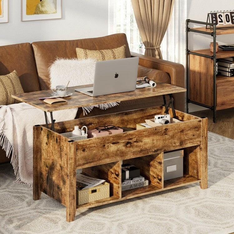 Rustic FarmHouse Tan Wooden Lift Top Coffee Table - FurniFindUSA