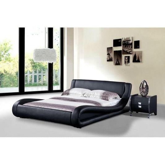 Queen size Modern Black Faux Leather Platform Bed - FurniFindUSA