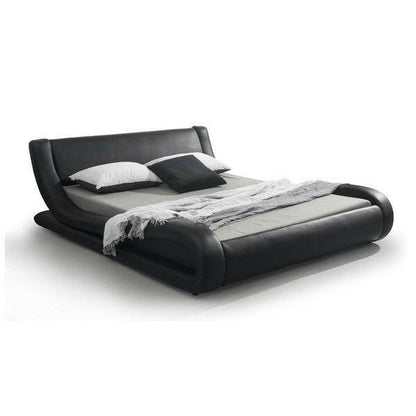 Queen size Modern Black Faux Leather Platform Bed - FurniFindUSA