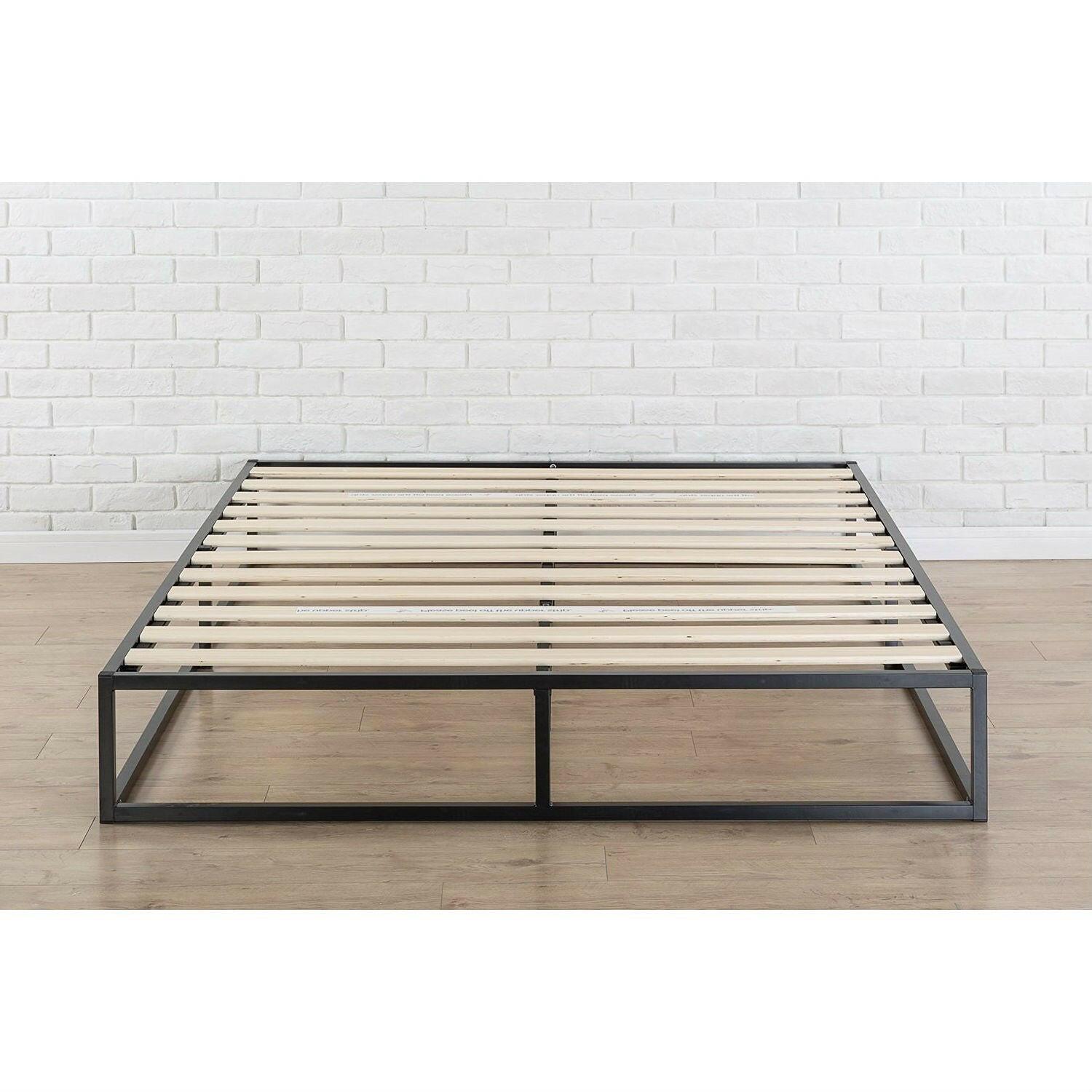 Queen size Modern 10-inch Low Profile Metal Platform Bed Frame with Wood Slats - FurniFindUSA