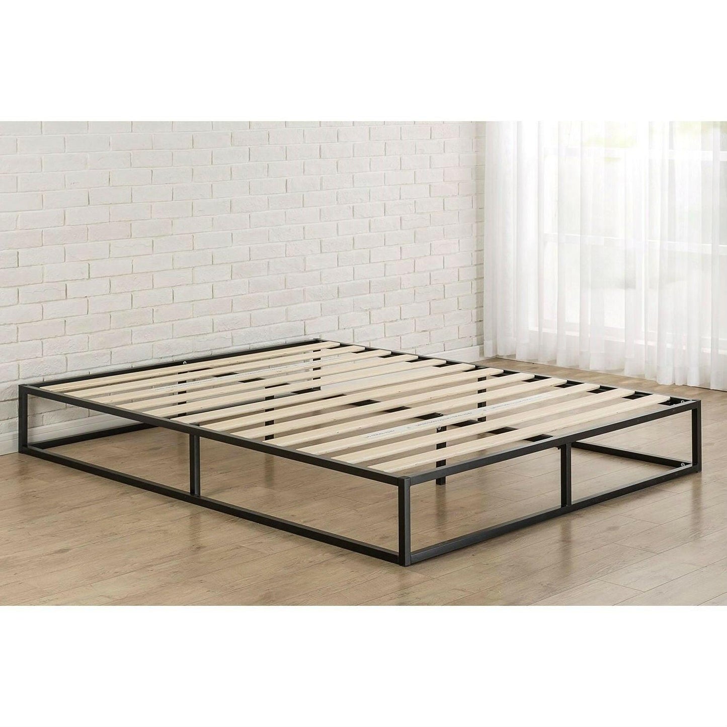 Queen size Modern 10-inch Low Profile Metal Platform Bed Frame with Wood Slats - FurniFindUSA