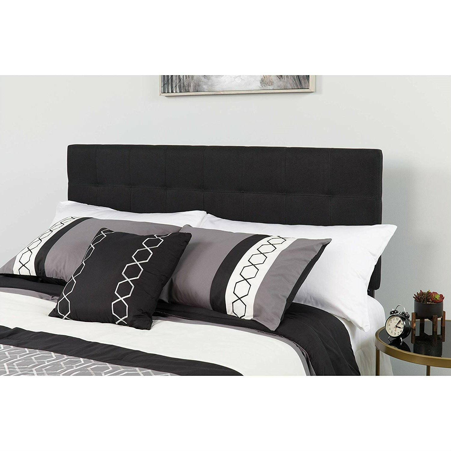 Queen size Modern Black Fabric Upholstered Panel Headboard - FurniFindUSA