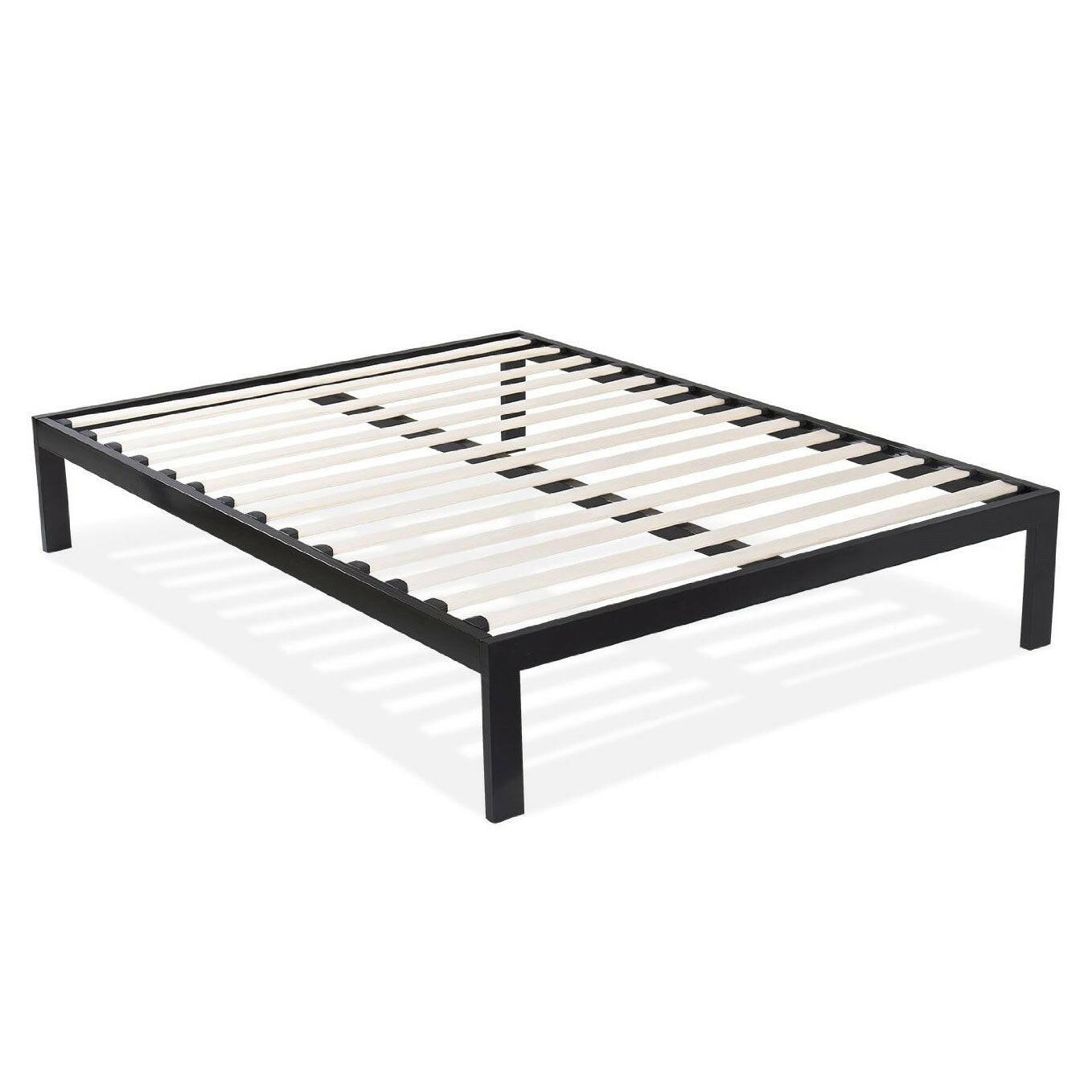 Queen size Modern Black Metal Platform Bed Frame with Wood Slats - FurniFindUSA