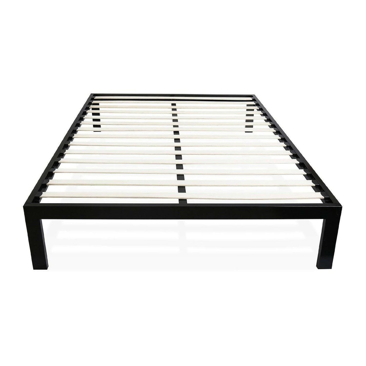 Queen size Modern Black Metal Platform Bed Frame with Wood Slats - FurniFindUSA