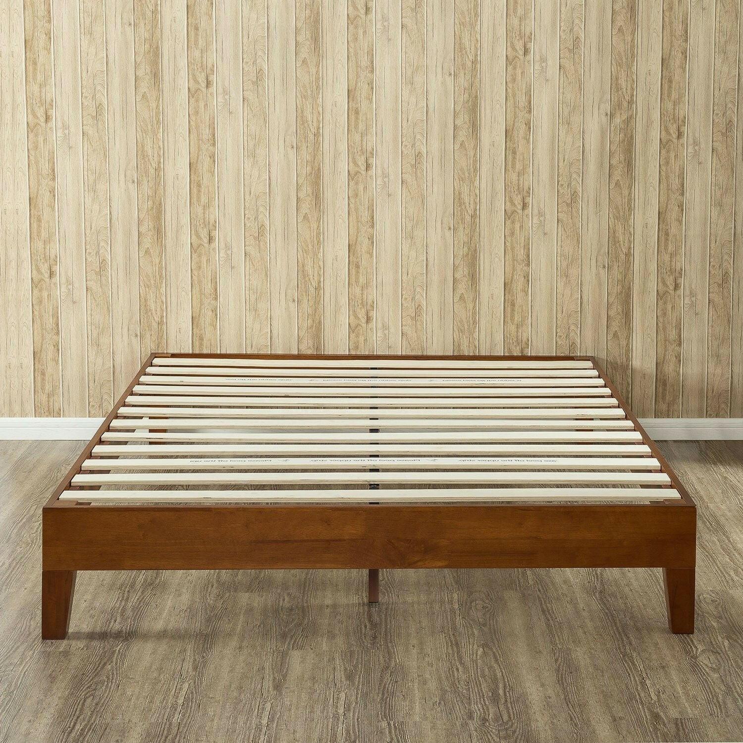 Queen size Solid Wood Low Profile Platform Bed Frame in Cherry Finish - FurniFindUSA