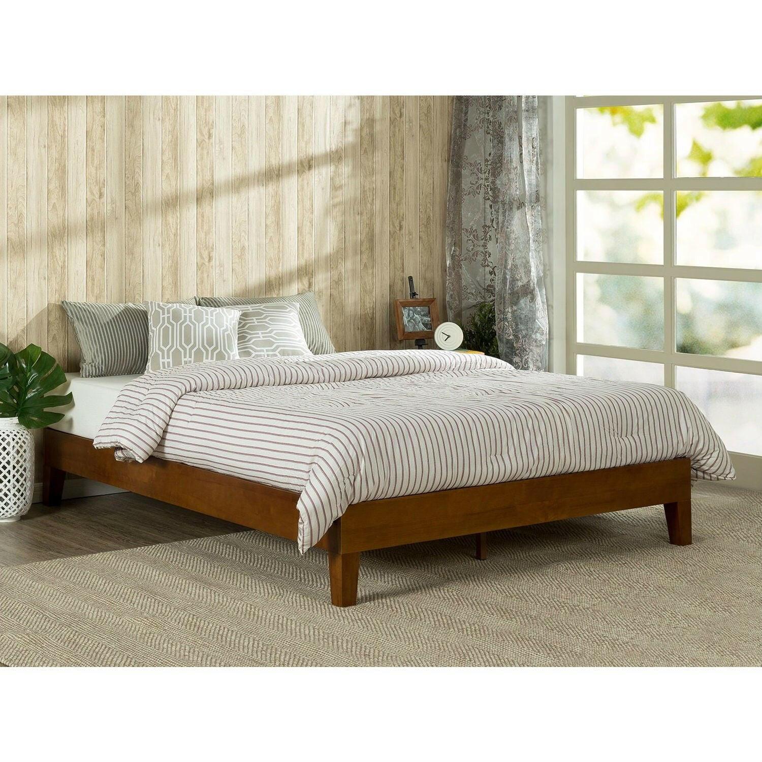 Queen size Solid Wood Low Profile Platform Bed Frame in Cherry Finish - FurniFindUSA