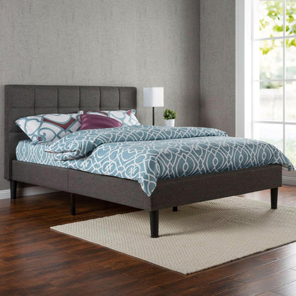 Queen size Modern Classic Dark Grey Upholstered Platform Bed with Headboard - FurniFindUSA