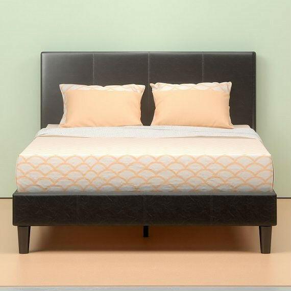 Queen Espresso Faux Leather Platform Bed Frame with Headboard - FurniFindUSA
