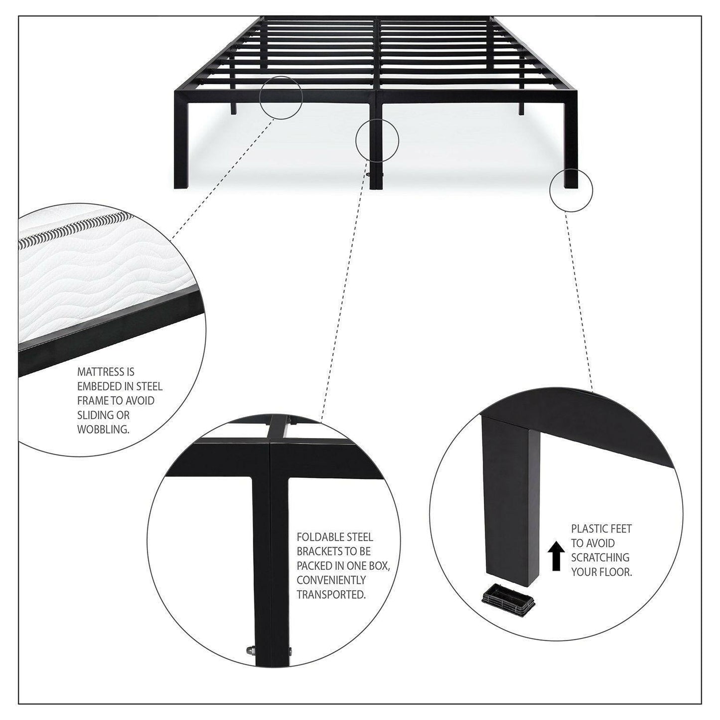 Queen size Heavy Duty Metal Platform Bed Frame - Holds up to 2,200 lbs - FurniFindUSA