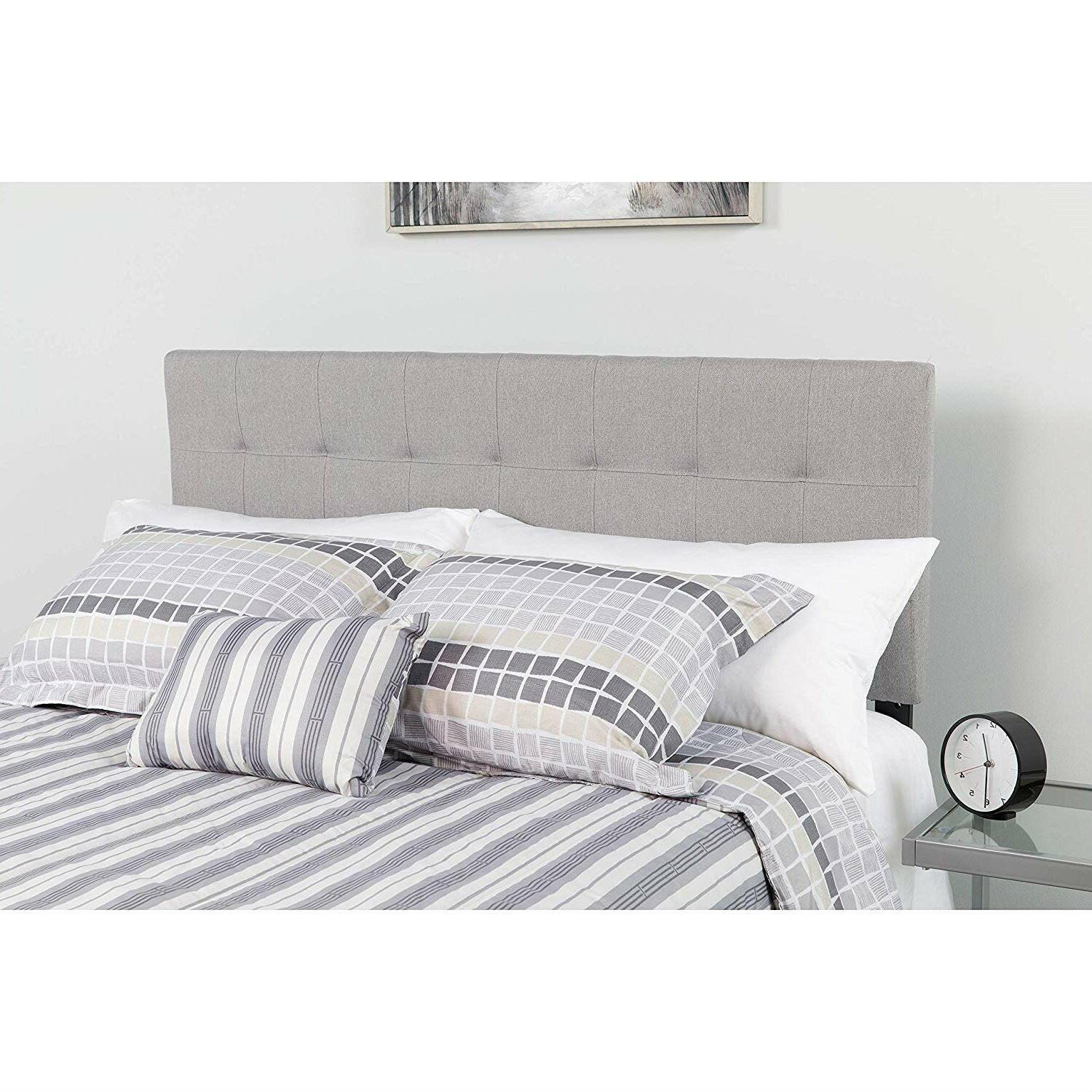 Queen size Modern Light Grey Fabric Upholstered Panel Headboard - FurniFindUSA