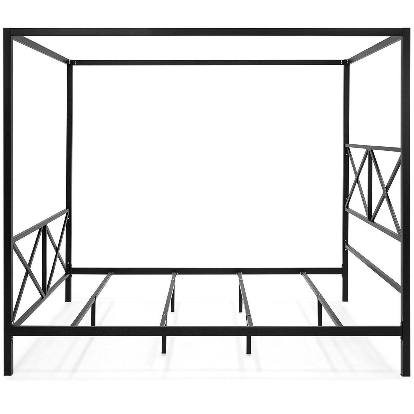 Queen size 4-Post Canopy Bed Frame in Black Metal Finish - FurniFindUSA