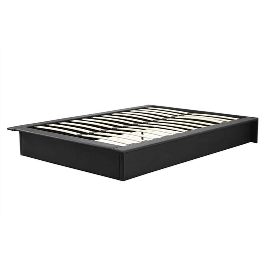 Queen Modern Black Faux Leather Platform Bed Frame with Wood Slats - FurniFindUSA