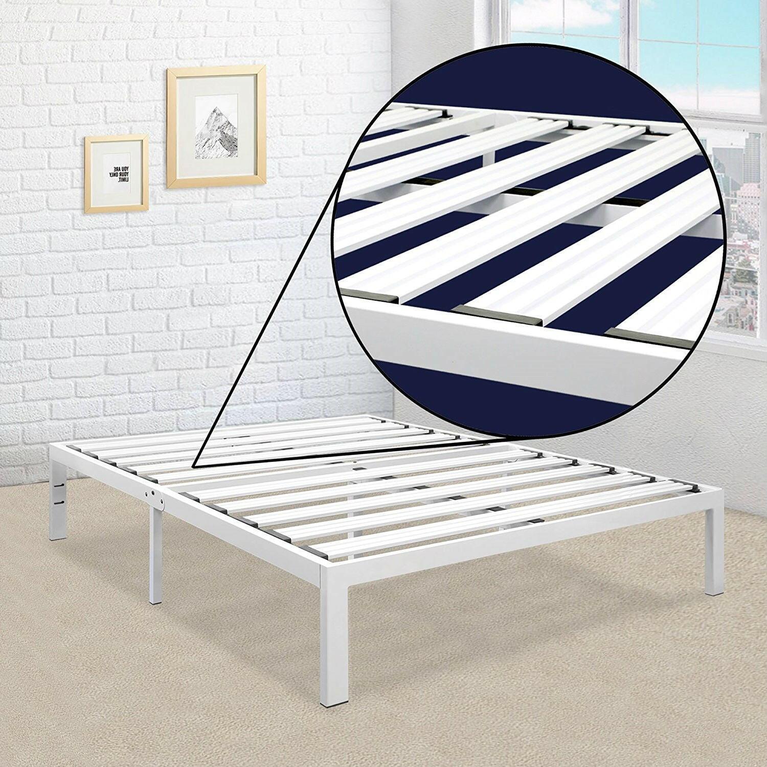 Queen size Heavy Duty Metal Platform Bed Frame in White - FurniFindUSA