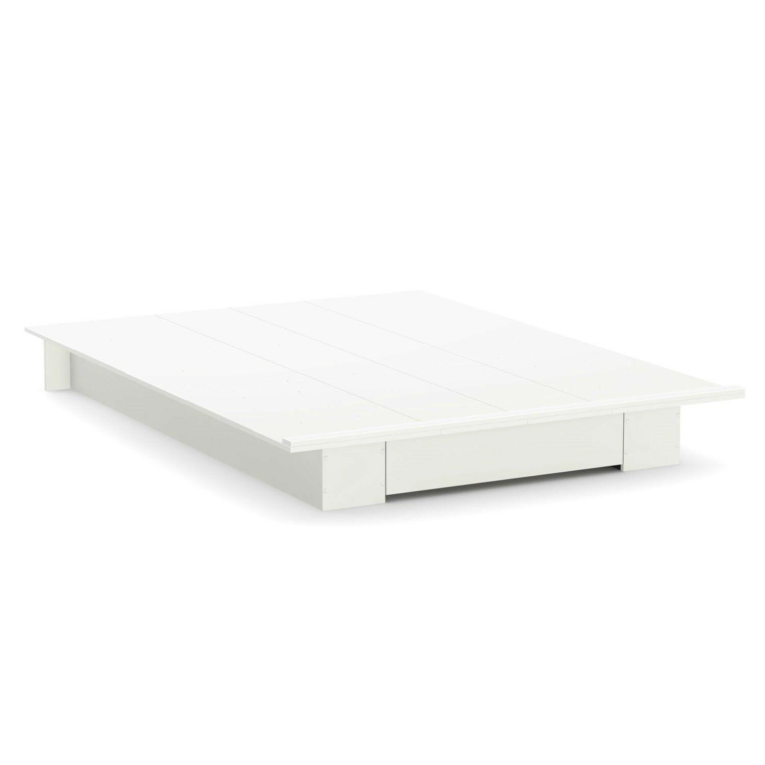 Queen size White Modern Platform Bed Frame with Bottom Storage Drawer - FurniFindUSA