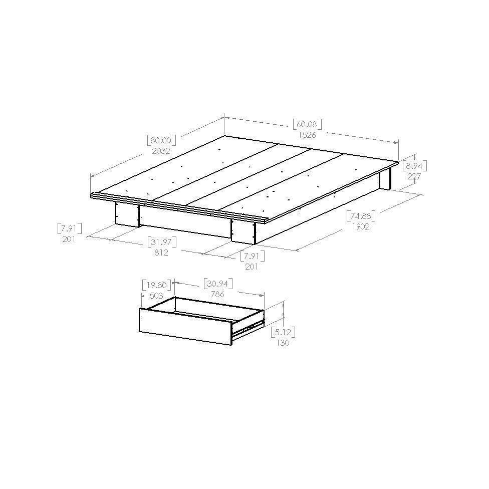 Queen size White Modern Platform Bed Frame with Bottom Storage Drawer - FurniFindUSA