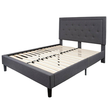 Queen size Dark Gray Fabric Upholstered Platform Bed Frame with Headboard - FurniFindUSA