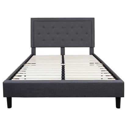 Queen size Dark Gray Fabric Upholstered Platform Bed Frame with Headboard - FurniFindUSA