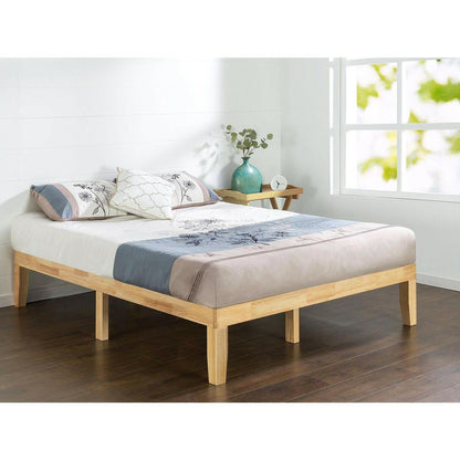 Queen size Solid Wood Platform Bed Frame in Natural Finish - FurniFindUSA