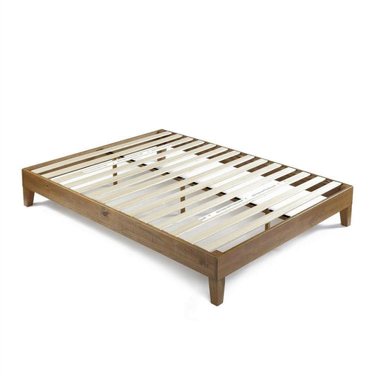 Queen size Solid Wood Modern Platform Bed Frame in Rustic Pine Finish - FurniFindUSA