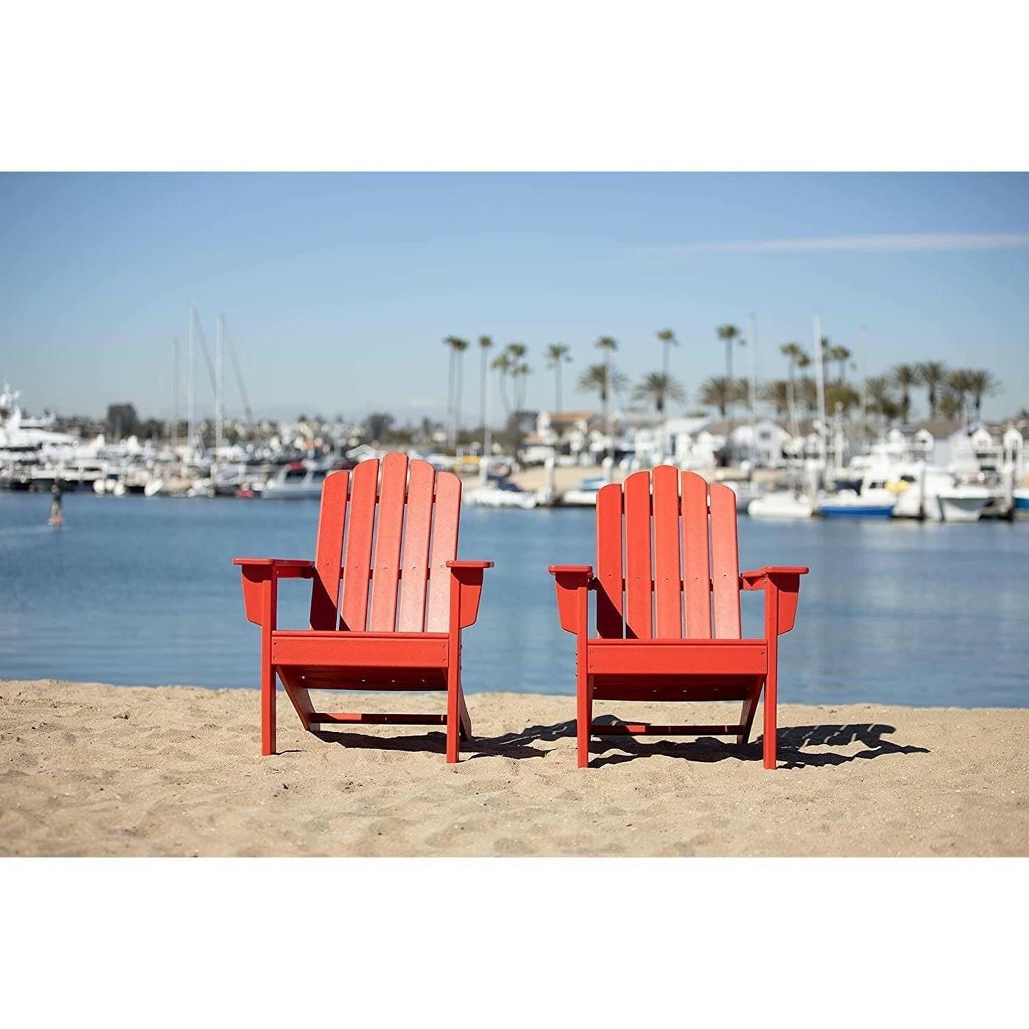 All Weather Recycled Red Poly Plastic Outdoor Patio Adirondack Chairs - Set of 2 - FurniFindUSA