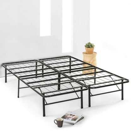 Queen size Folding Sturdy Metal Platform Bed Frame with Storage Space - FurniFindUSA