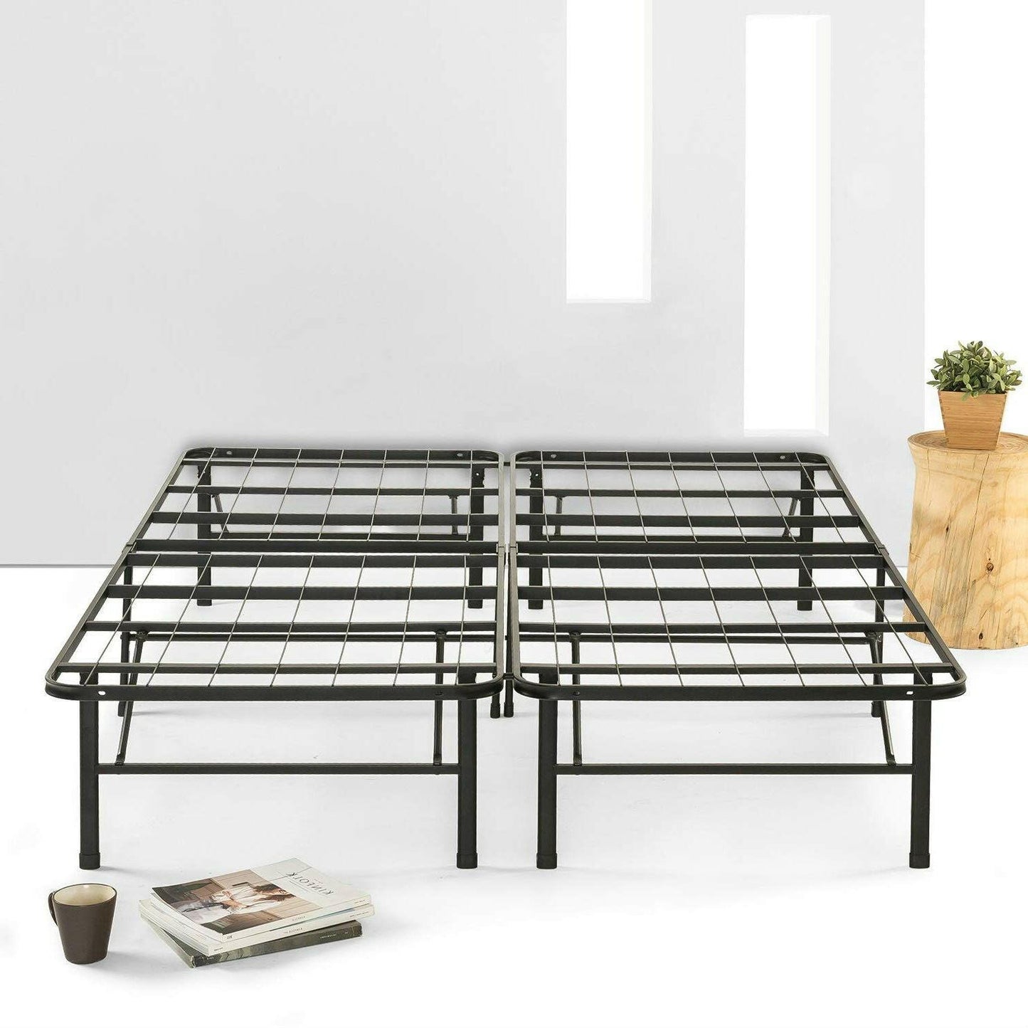 Queen size Folding Sturdy Metal Platform Bed Frame with Storage Space - FurniFindUSA