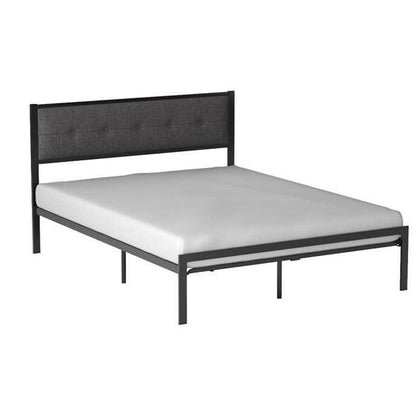 Queen Metal Platform Bed Frame with Gray Button Tufted Upholstered Headboard - FurniFindUSA